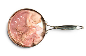Overhead view of Pig stomach on white background.