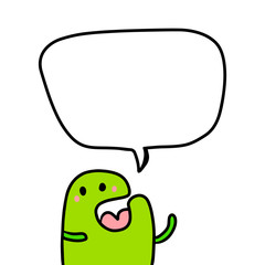 Big green creature and speech bubble hand drawn illustration