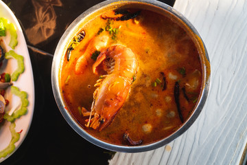 Famous Thai food spicy shrimp soup ''Tom yum kung ''