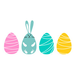 vector colorful bright cute rabbit eggs Easter illustration simple cartoon childish pattern on white
