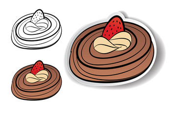 cute doodle cinnamon roll with cream strawberry  element with sticker paper style isolated on white background