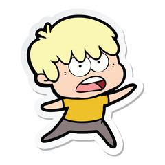 sticker of a worried cartoon boy