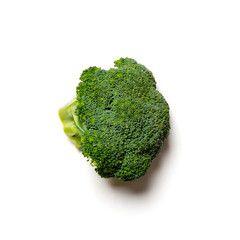 Overhead view of broccoli isolated on white background