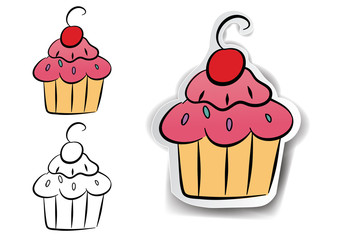 cute doodle of sweet cupcake element with sticker paper style isolated on white background