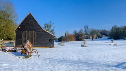 Fototapeta na wymiar Snowy view towards Chawton House, Janes Austin's family residence, Hampshire, UK