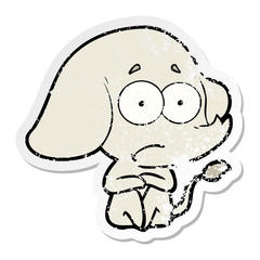 distressed sticker of a cartoon unsure elephant