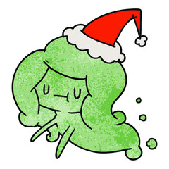 christmas textured cartoon of kawaii ghost