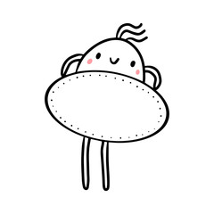 Cute marshmallow holding oval frame hand drawn illustration