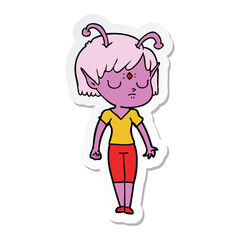sticker of a cartoon alien girl