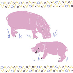 Hippo mom and hippo baby pattern