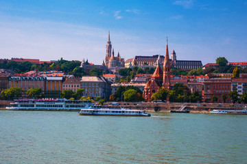 Fototapeta premium Budapest. Hungary. Summer city landscape. A view of the old buildings and the Danube River. 