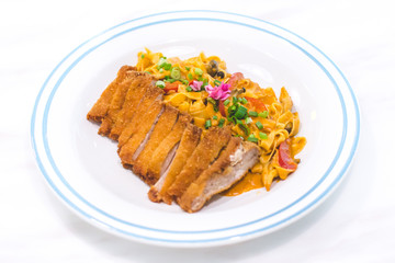 Homemade Tagliatelle with Chicken Katsu and Japanese Curry