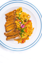 Homemade Tagliatelle with Chicken Katsu and Japanese Curry