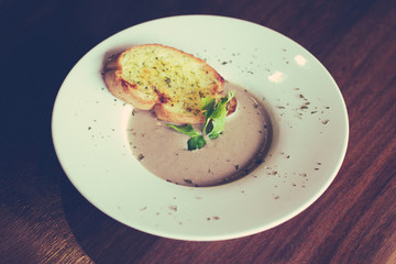 Truffle Mushroom Soup with three types of mushroom, cream and toast