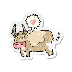 retro distressed sticker of a cartoon cow