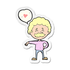 sticker of a cartoon mustache man in love
