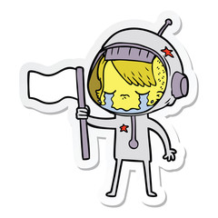 sticker of a cartoon crying astronaut girl