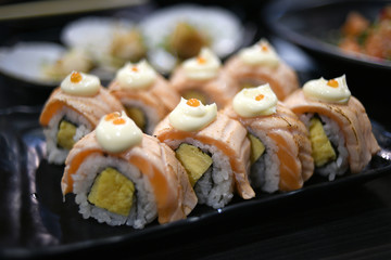 Sushi Roll with salmon burn