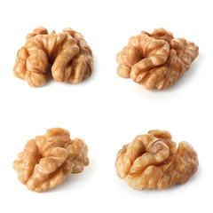 Set of different delicious organic nuts on white background