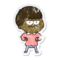 distressed sticker of a cartoon annoyed man