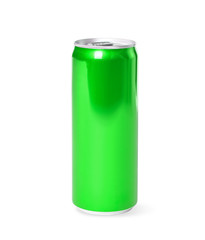 Blank metal green can on white background. Mock up for design