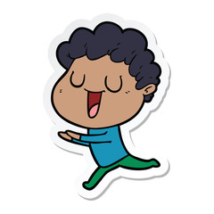 sticker of a laughing cartoon man running