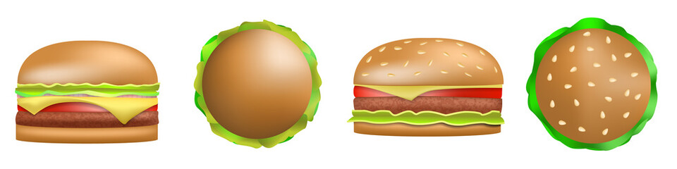 Burger icons set. Realistic set of burger vector icons for web design isolated on white background