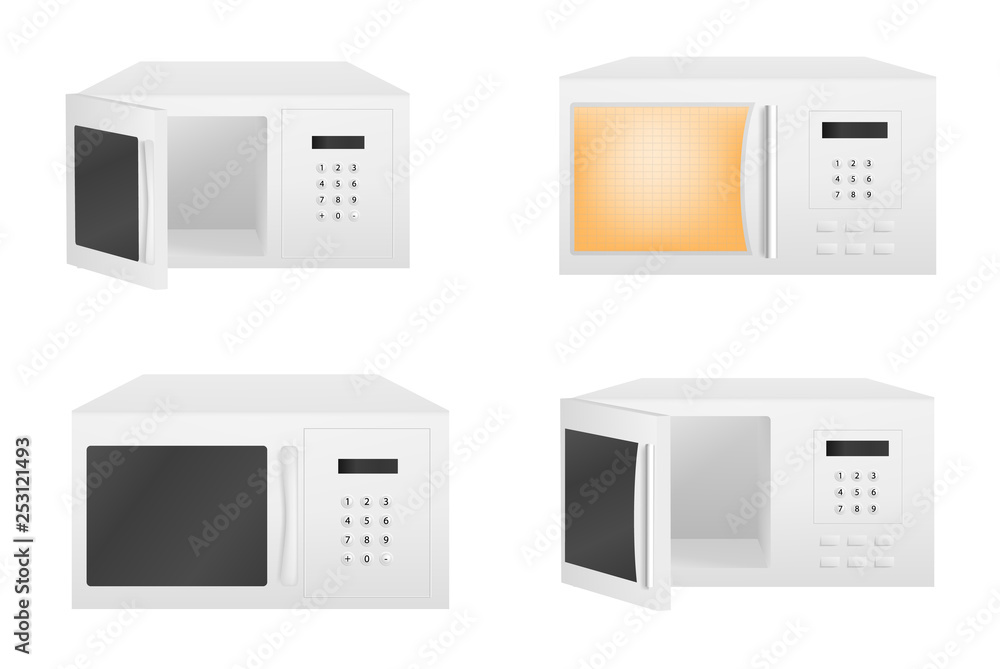 Poster microwave icons set. realistic set of microwave vector icons for web design isolated on white backgr