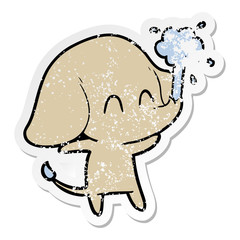 distressed sticker of a cute cartoon elephant spouting water