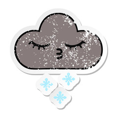 distressed sticker of a cute cartoon storm snow cloud