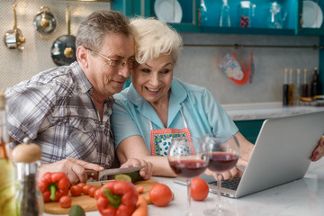 Senior couple watching photos