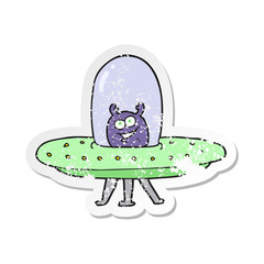retro distressed sticker of a cartoon space alien