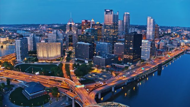 City at Night Drone Footage - Pittsburgh, PA