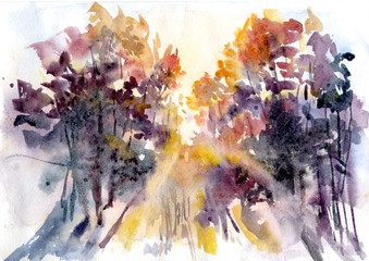 watercolor fallow season trees