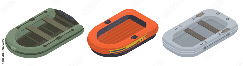 Poster inflatable boat icons set. isometric set of inflatable boat vector icons for web design isolated on 