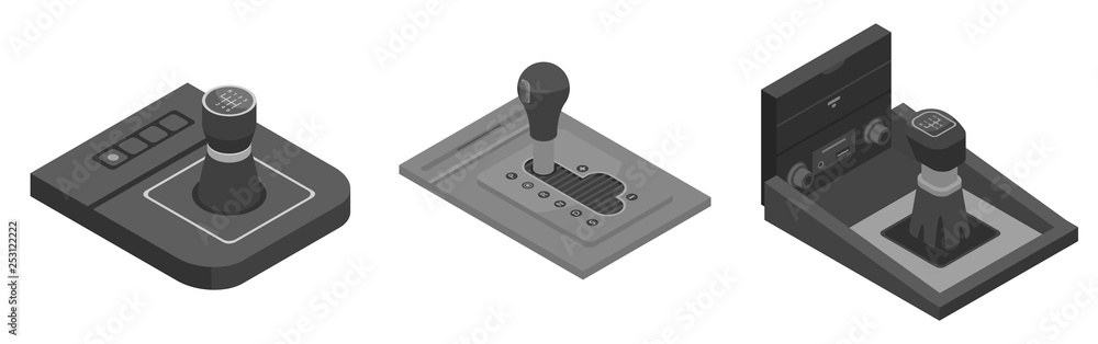 Poster gearbox icons set. isometric set of gearbox vector icons for web design isolated on white background