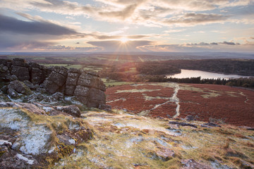 A light dusting of snow Sheepstor Dartmoor Devon Uk
