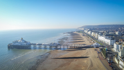 Aerial view over Eastbourne Pier at the south coast of England