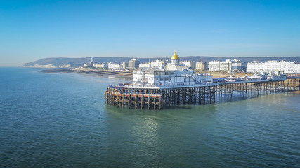 Naklejka premium Aerial view over Eastbourne Pier at the south coast of England