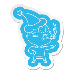 cartoon  sticker of a man smoking wearing santa hat