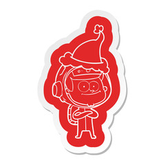 happy astronaut cartoon  sticker of a wearing santa hat