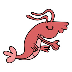 quirky hand drawn cartoon happy shrimp