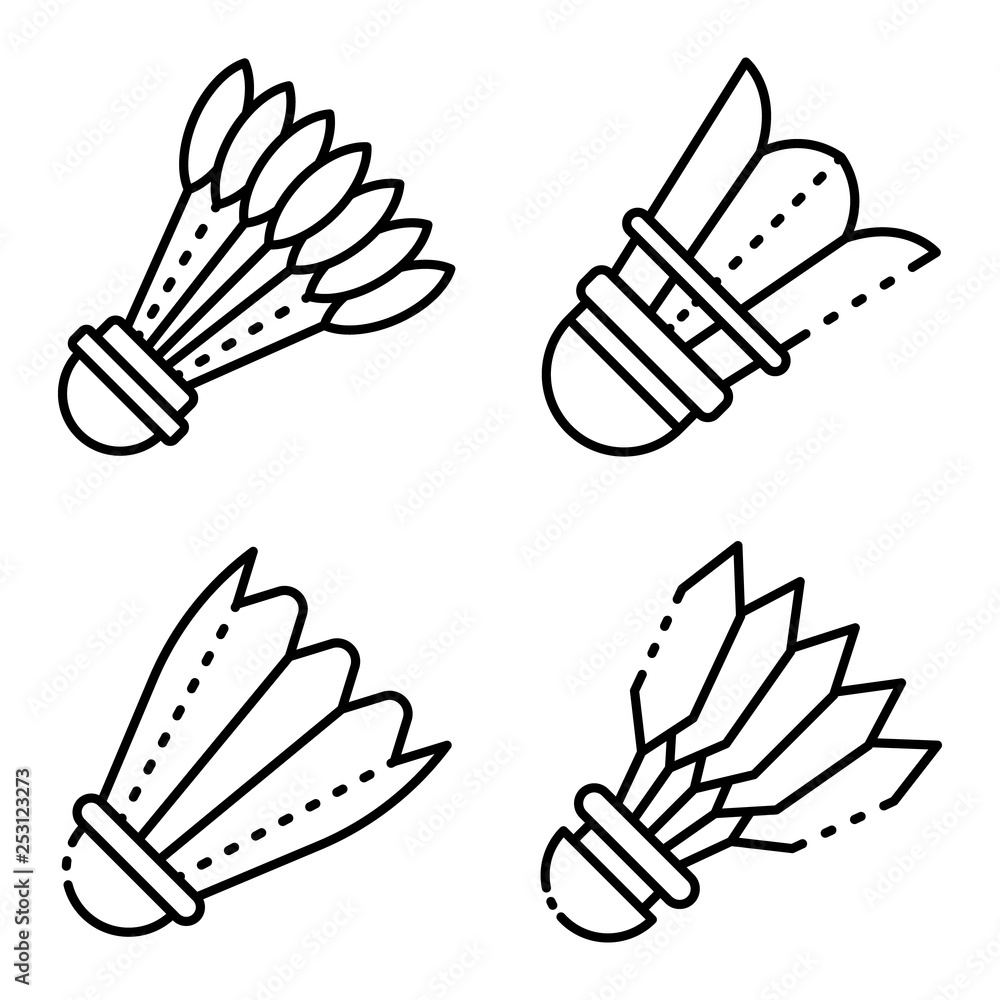 Poster shuttlecock icons set. outline set of shuttlecock vector icons for web design isolated on white back
