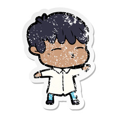 distressed sticker of a cartoon curious boy