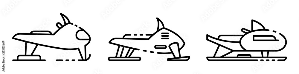 Poster snowmobile icons set. outline set of snowmobile vector icons for web design isolated on white backgr