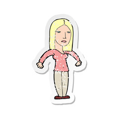 retro distressed sticker of a cartoon annoyed woman