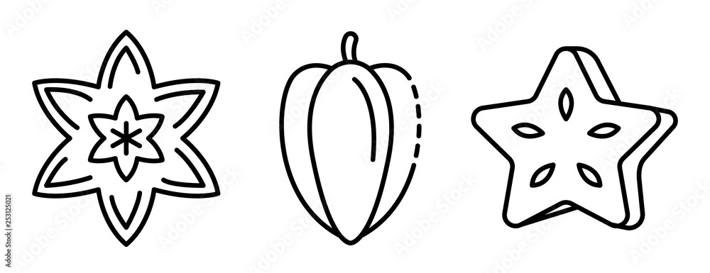 Poster carambola icons set. outline set of carambola vector icons for web design isolated on white backgrou