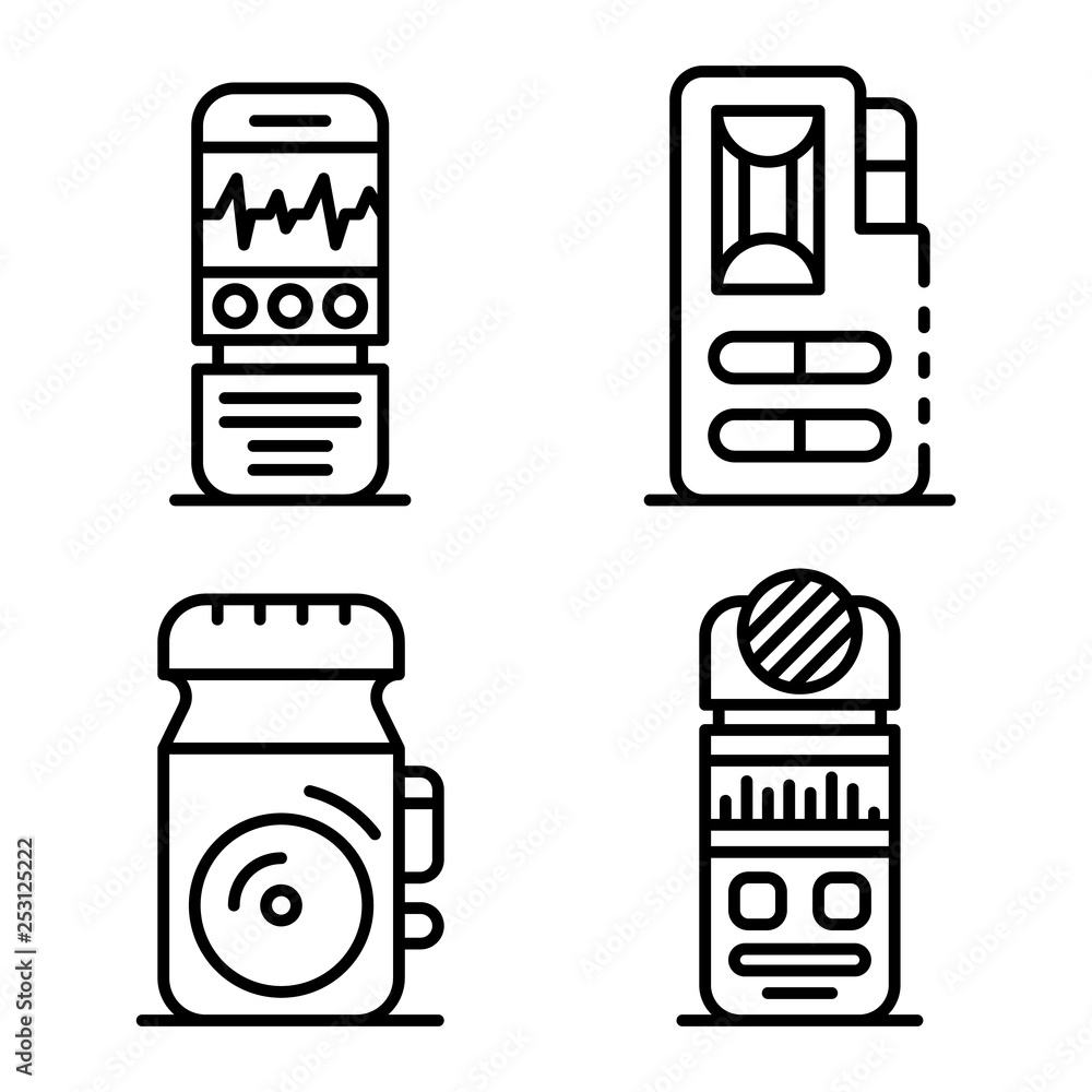 Poster dictaphone icons set. outline set of dictaphone vector icons for web design isolated on white backgr