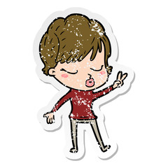 distressed sticker of a cartoon woman with eyes shut