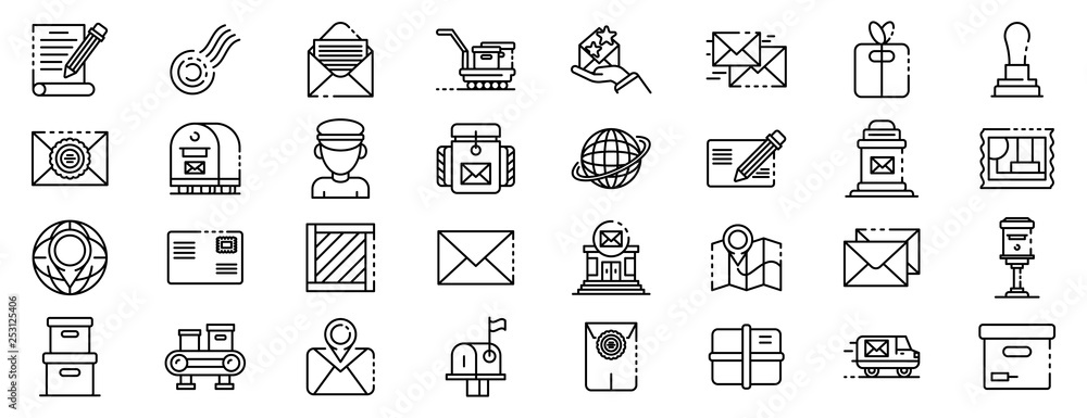 Poster postman icons set. outline set of postman vector icons for web design isolated on white background